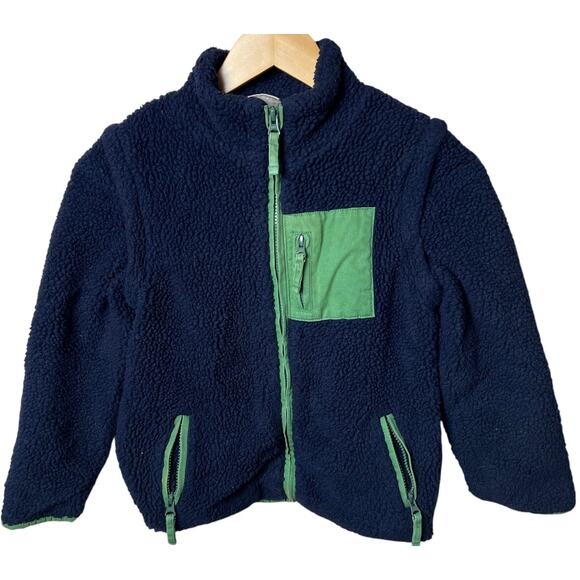 Mini Boden 7-8Y Navy/Green Convertible Lined Sherpa Jacket Vest - Picture 1 of 5